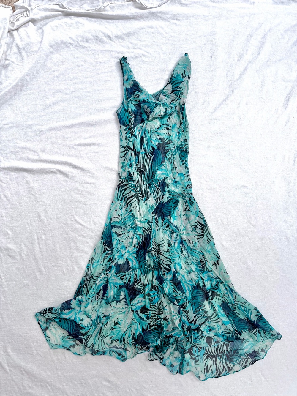 Sequin Silk Asymmetrical Hem Floral Maxi Dress — Vintage Semi Sheer Medium